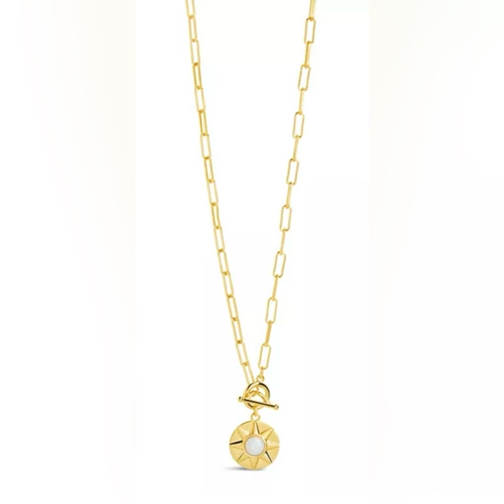 Rachel Zoe Sterling Silver Sun necklace with white opal stone.